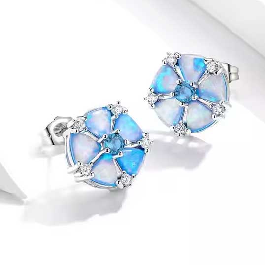 blue opal earrings cz diamonds