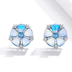 blue opal earrings flower crystals