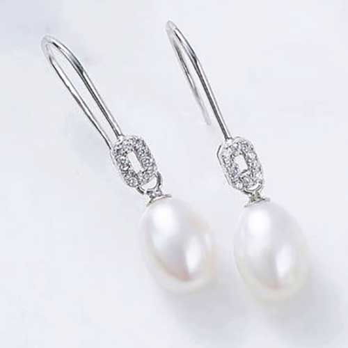 925 Sterling Silver Premium Crystal Pearl Drop Earrings "Kara" (White)