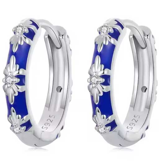 Blue silver huggie earrings