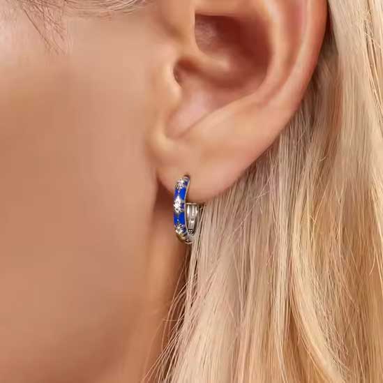 Blue silver huggie earrings frenelle