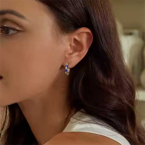 Blue silver huggie earrings hoop