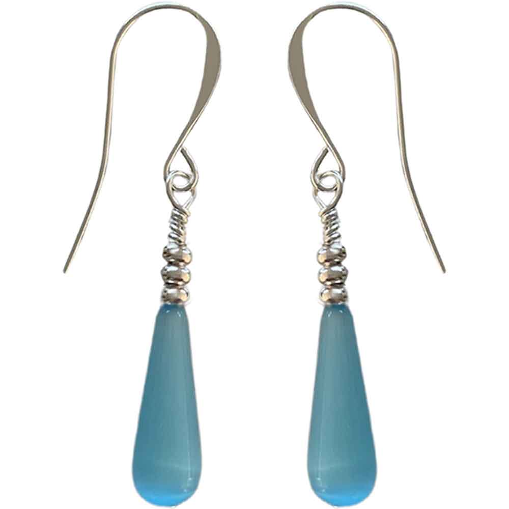 925 Sterling Silver Earrings with Cat's Eye Teardrop "Larado" (Blue)