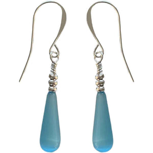 925 Sterling Silver Earrings with Cat's Eye Teardrop "Larado" (Blue)