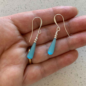 925 Sterling Silver Earrings with Cat's Eye Teardrop "Larado" (Blue)