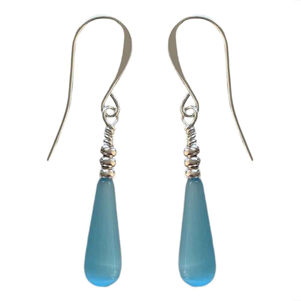 925 Sterling Silver Earrings with Cat's Eye Teardrop "Larado" (Blue)