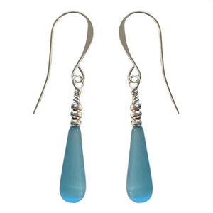 925 Sterling Silver Earrings with Cat's Eye Teardrop "Larado" (Blue)
