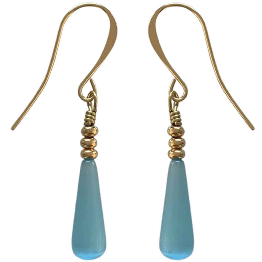 18K Gold Earrings with Cat's Eye Teardrop "Larado" (Blue)