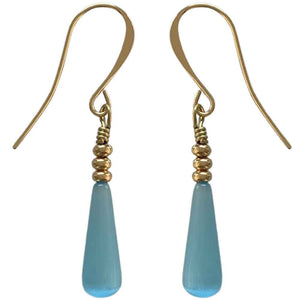 18K Gold Earrings with Cat's Eye Teardrop "Larado" (Blue)