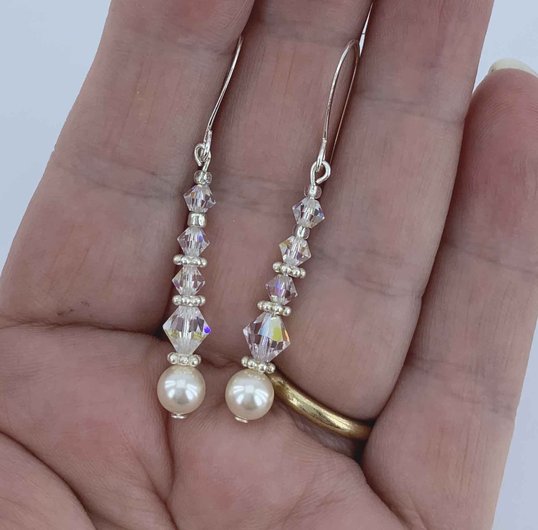 Silver Wedding  Pearl Crystal Earrings "Letticia"