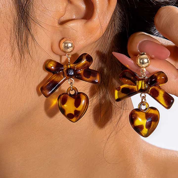 Gold Tortoise Shell Bow Heart Earrings "Libby""