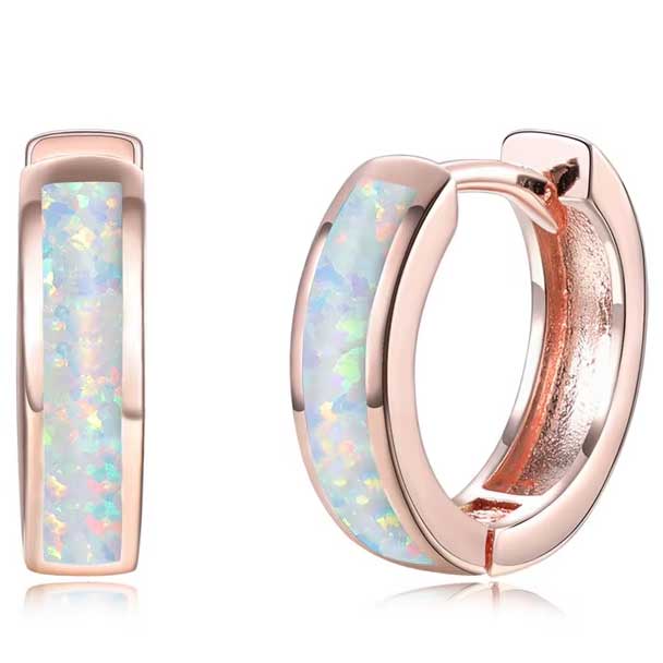 Rose-Gold Opal Huggie Earrings 