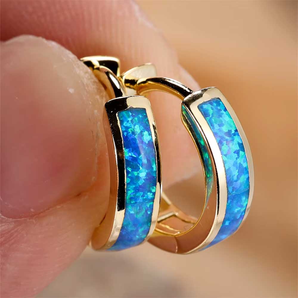 blue gold huggie opal earrings jewellery