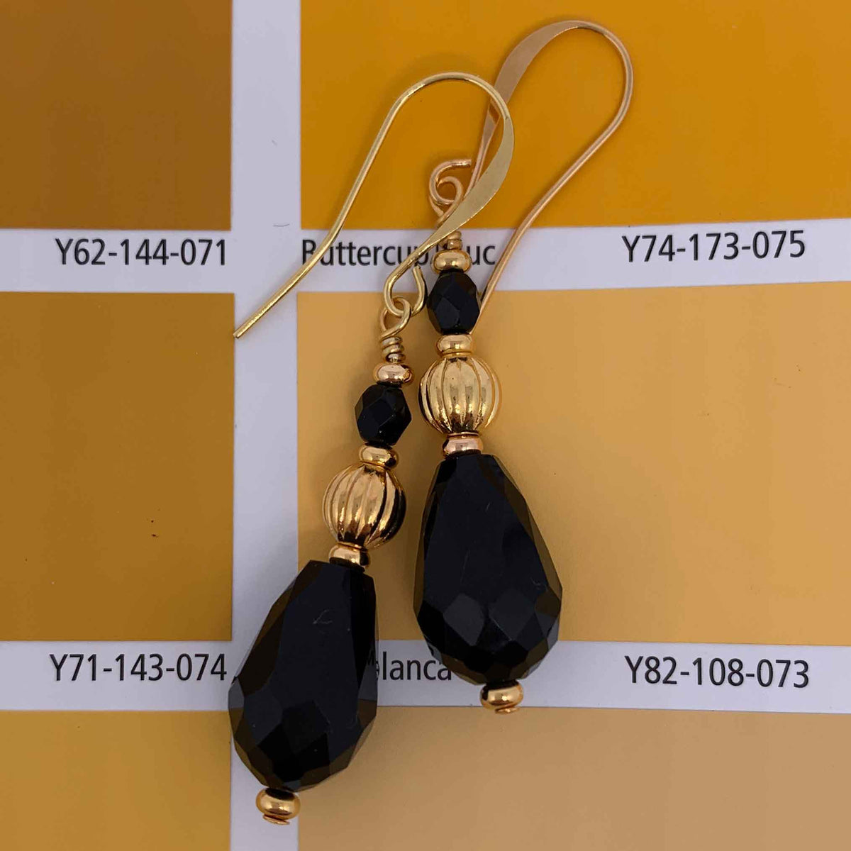 Black Drop Earrings with Gold beads "Lynette"