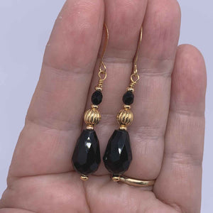 Black Drop Earrings with Gold beads "Lynette"