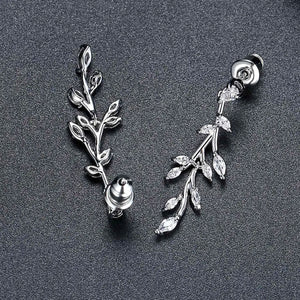 silver crystal leaf earrings jewellery