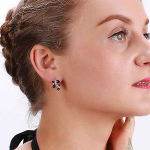 Rose Gold Huggie Leaf Shape Earrings with Blue CZ Diamonds "Melody"