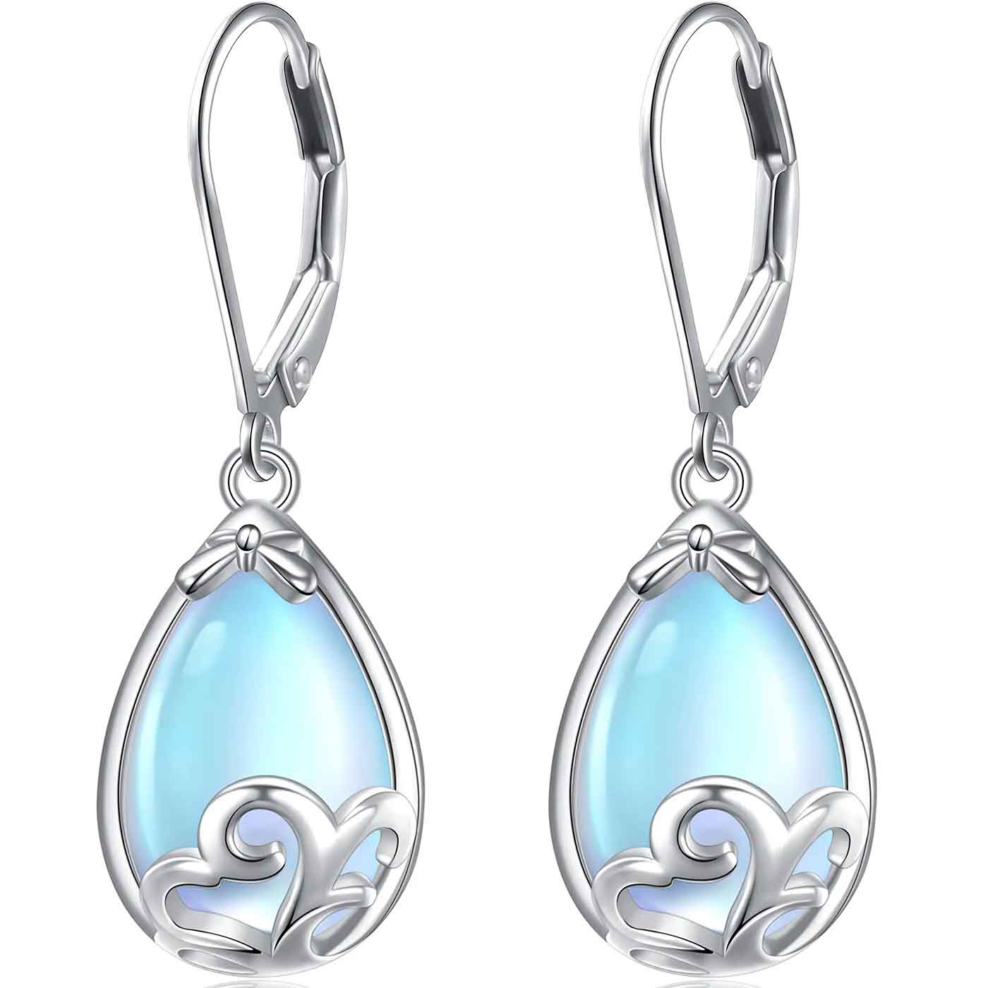 silver moonstone drop earrings