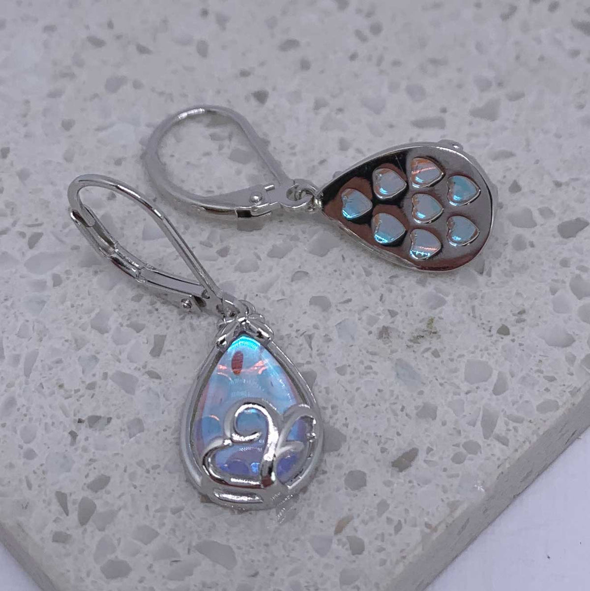 silver moonstone drop earrings back