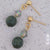 Gold Crystal Drop Earrings "Midori" (Green Jade)