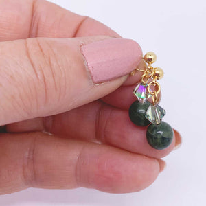 Gold Crystal Drop Earrings "Midori" (Green Jade)