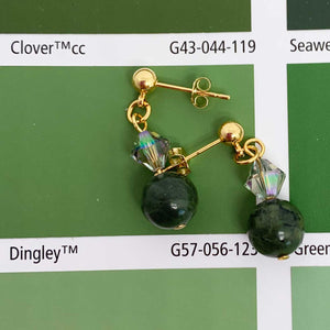 Gold Crystal Drop Earrings "Midori" (Green Jade)