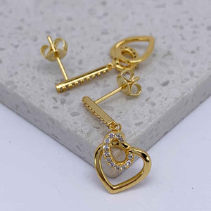 gold heart dangle earrings crystals