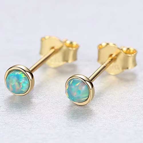 tiny opal gold stud earring