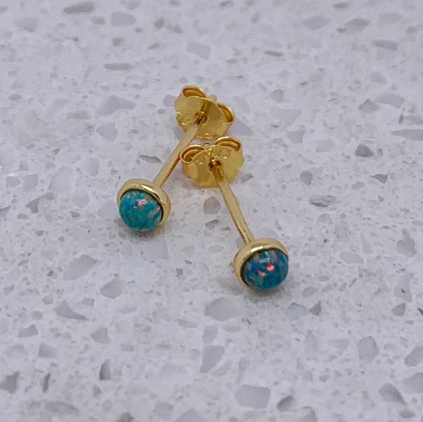 tiny opal gold stud earring