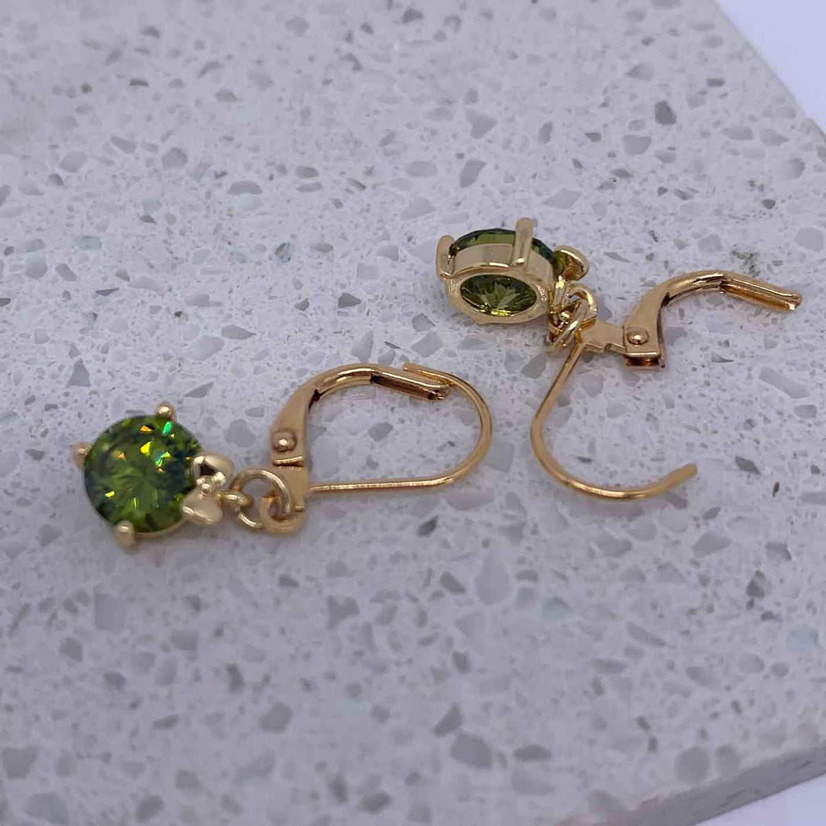 18K Gold Leverback Peridot Drop Earrings "Olivine"