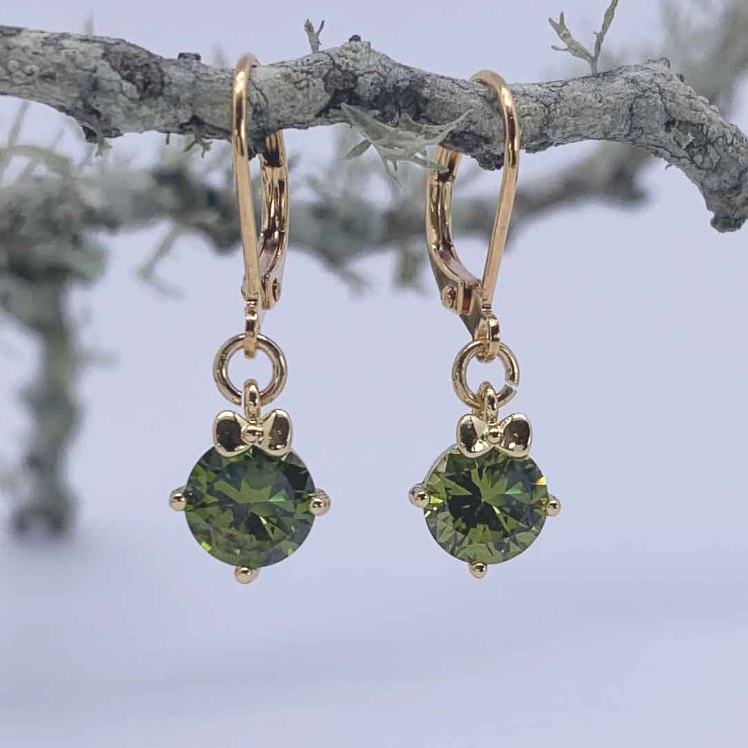 18K Gold Leverback Peridot Drop Earrings "Olivine"