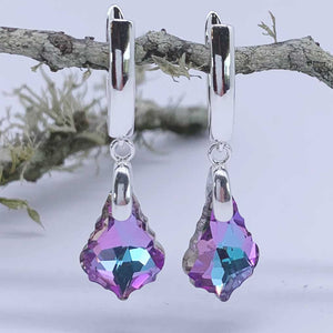 Silver Drop Huggie Crystal Earrings "Orlondo" (Blue-Pink)