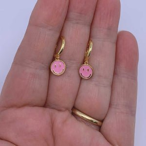 18K Gold Smiley Face Earrings "Penny" (Pink)