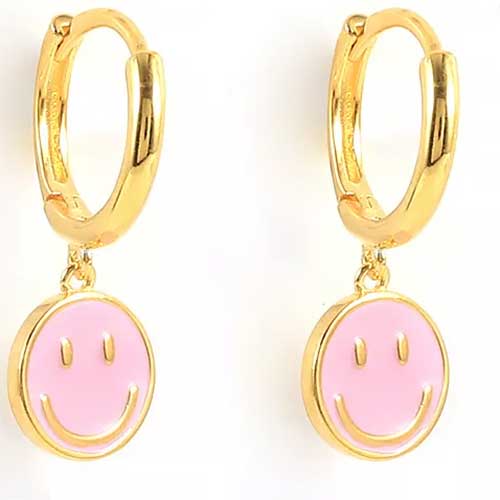 18K Gold Smiley Face Earrings "Penny" (Pink)