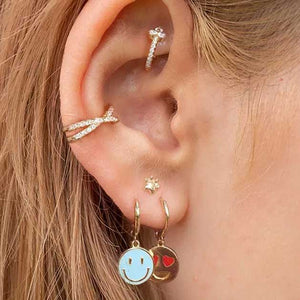 18K Gold Smiley Face Earrings "Penny" (Pink)