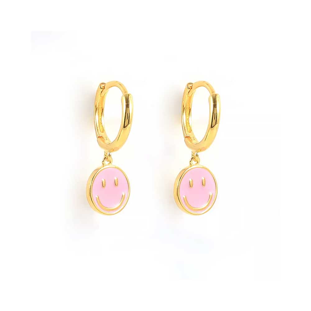18K Gold Smiley Face Earrings "Penny" (Pink)