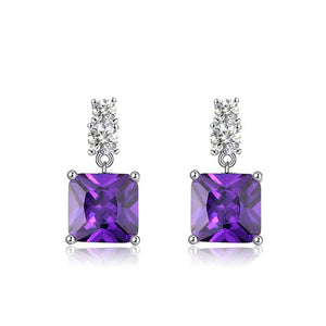 925 Sterling Silver CZ Diamond Earrings "Rajan" (Amethyst)