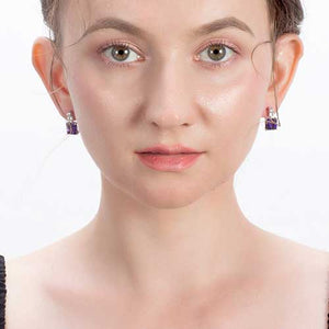 925 Sterling Silver CZ Diamond Earrings "Rajan" (Amethyst)