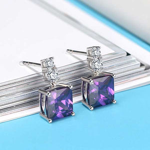 925 Sterling Silver CZ Diamond Earrings "Rajan" (Amethyst)