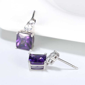 925 Sterling Silver CZ Diamond Earrings "Rajan" (Amethyst)