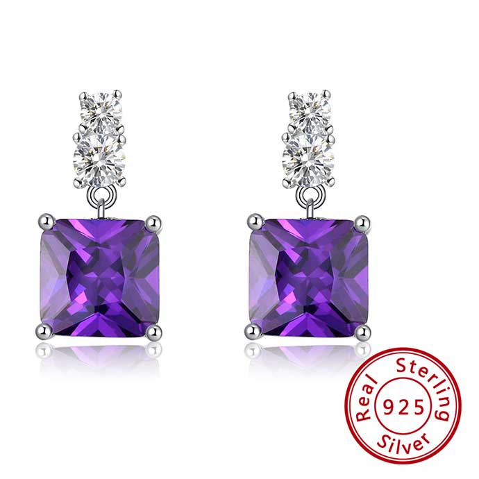 925 Sterling Silver CZ Diamond Earrings "Rajan" (Amethyst)