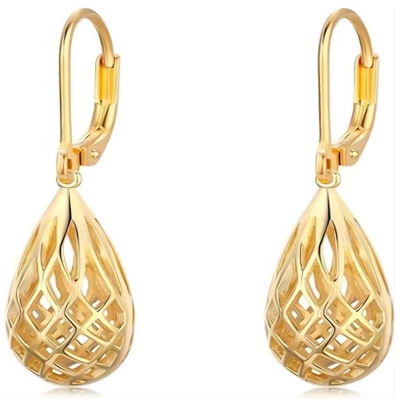 gold leverback drop earrings