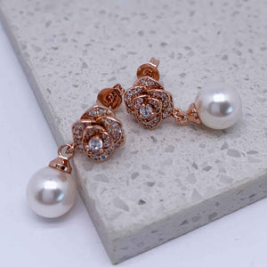 rose crystal pearl earrings bridal