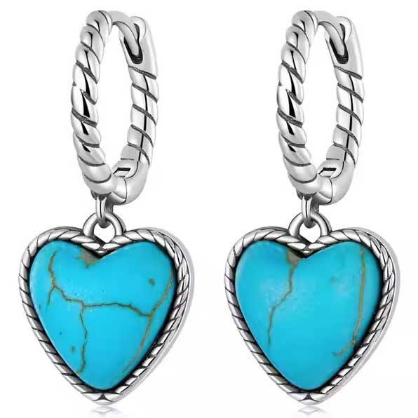 turquoise heart silver earrings