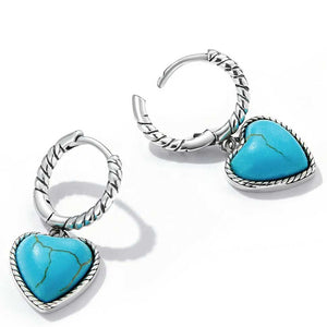 turquoise heart silver earrings huggie