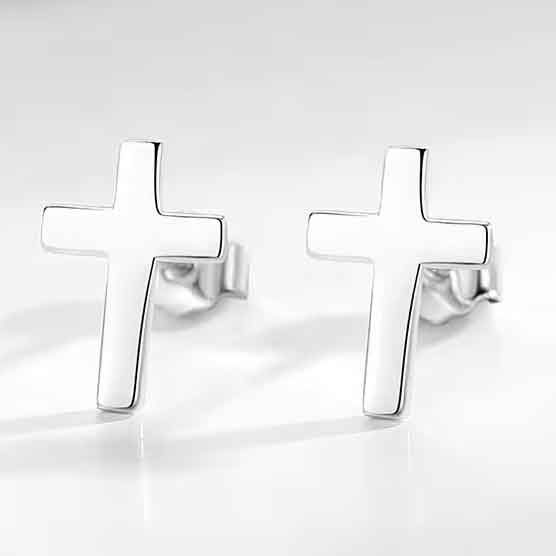 silver cross religious stud earrings jewellery