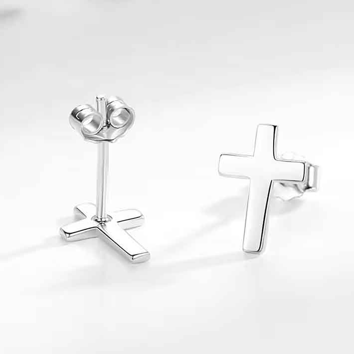 silver cross religious stud earrings frenelle