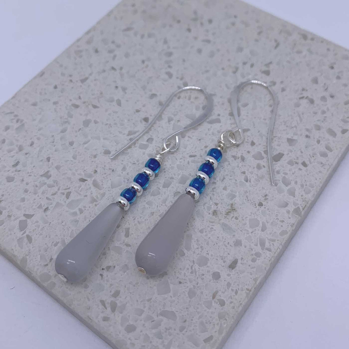 Silver Drop Grey and Blue Earrings "Samba"