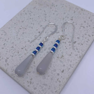 Silver Drop Grey and Blue Earrings "Samba"