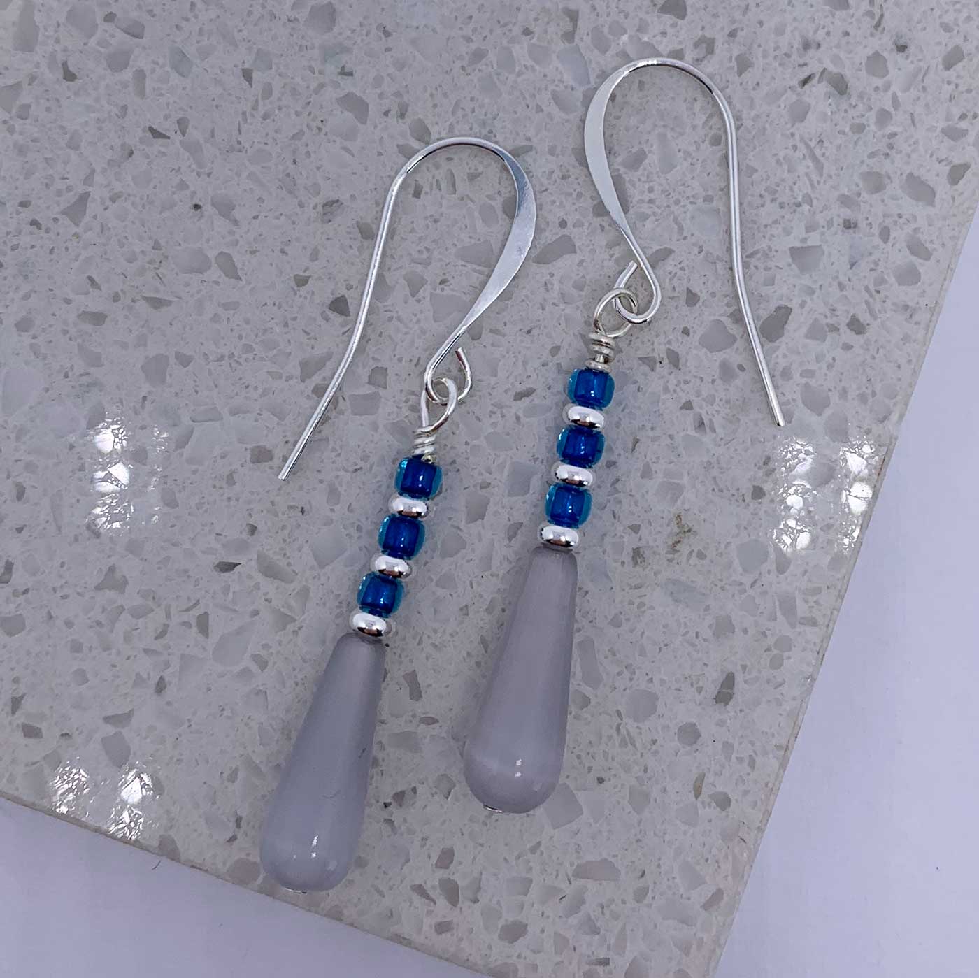 Silver Drop Grey and Blue Earrings "Samba"
